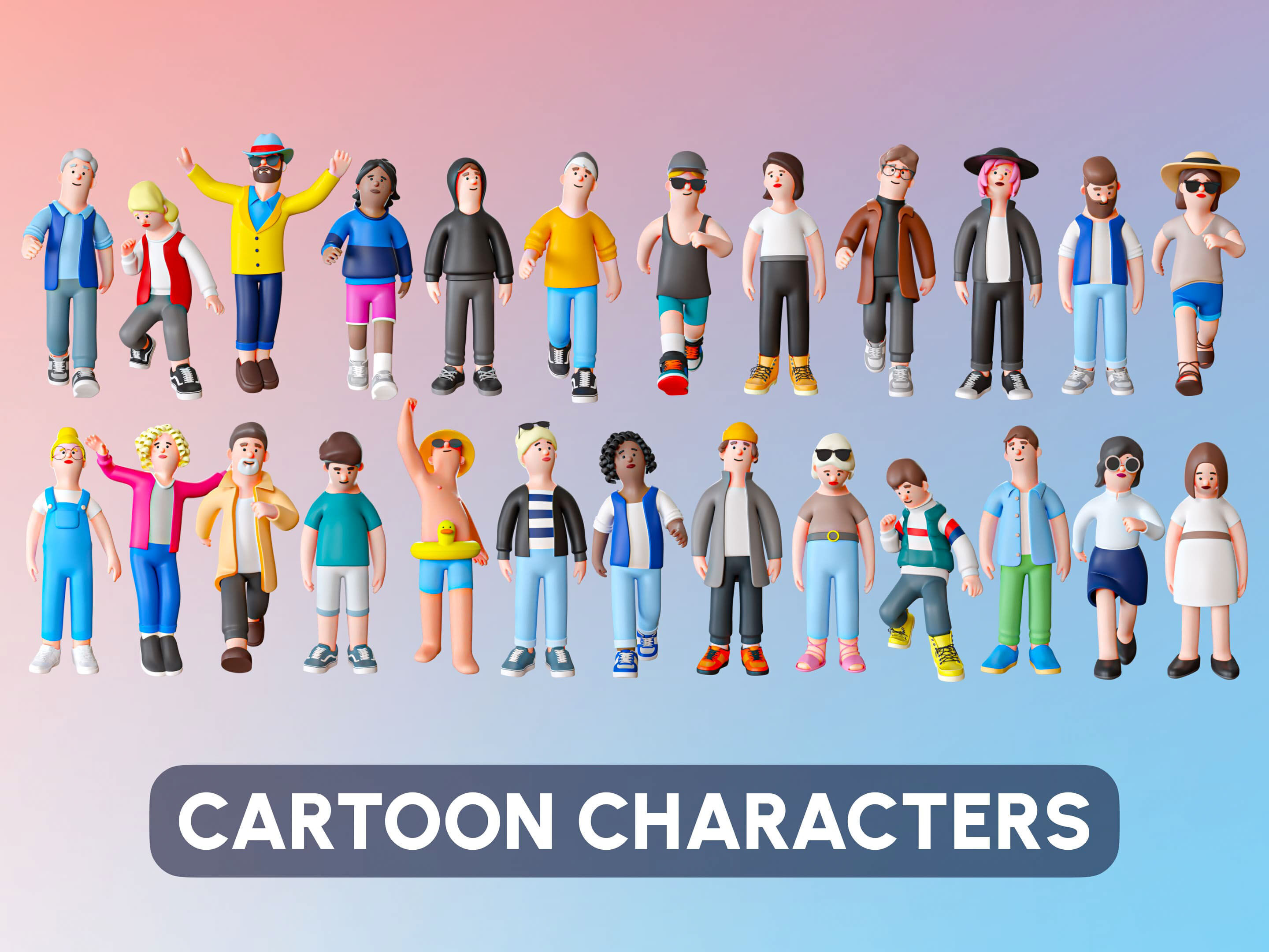 Cartoon Characters Low-poly 3D model_0