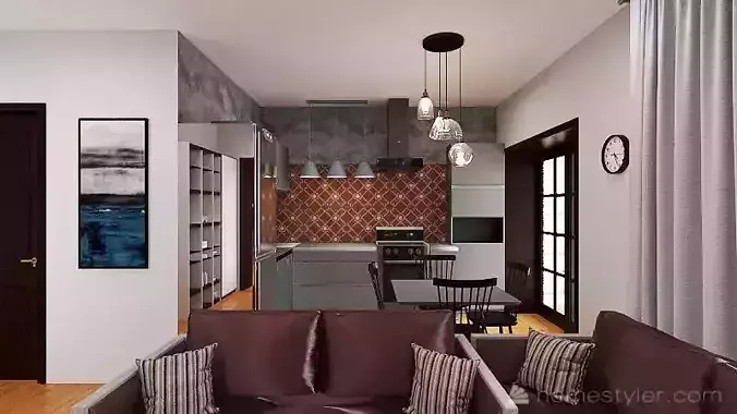 Apartment with a combined kitchen and a sitting area 3D model