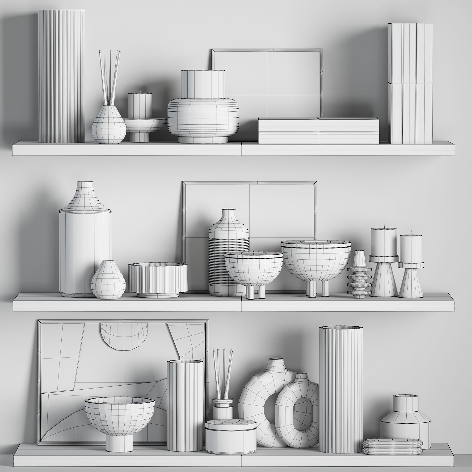 Decor Set vases on shelves 3D model_2