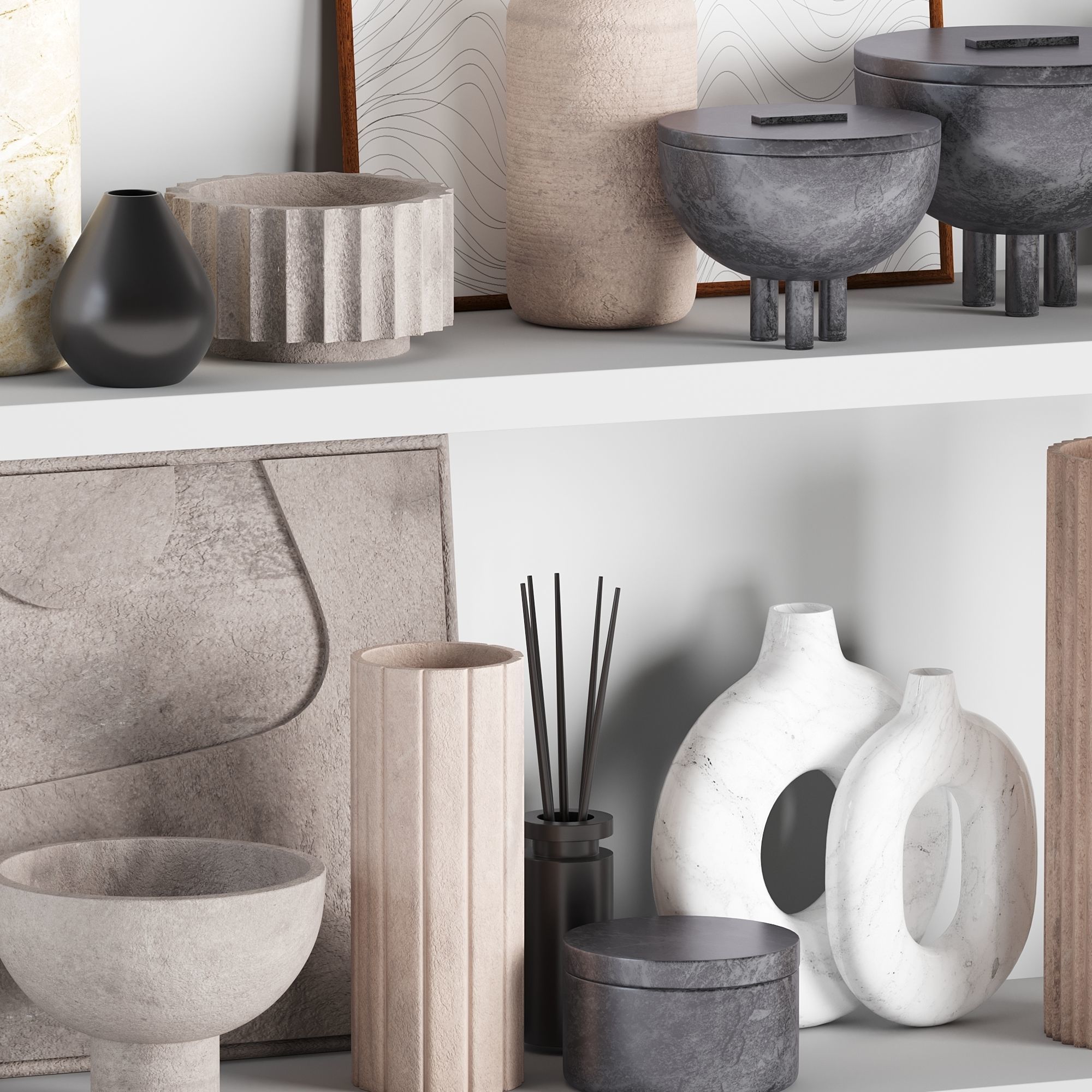 Decor Set vases on shelves 3D model_1