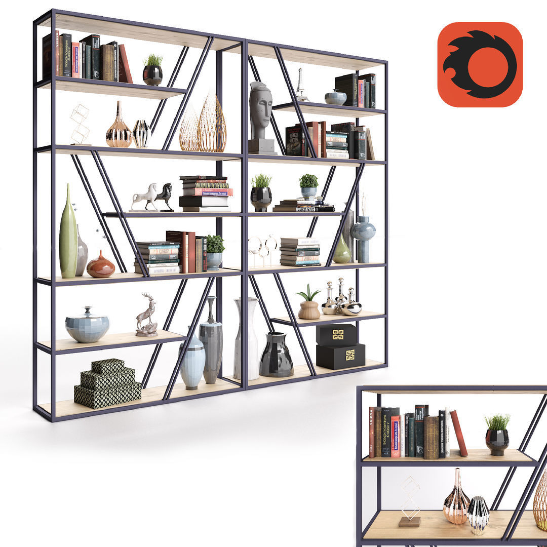 Shelving in Scandinavian style Low-poly 3D model_1