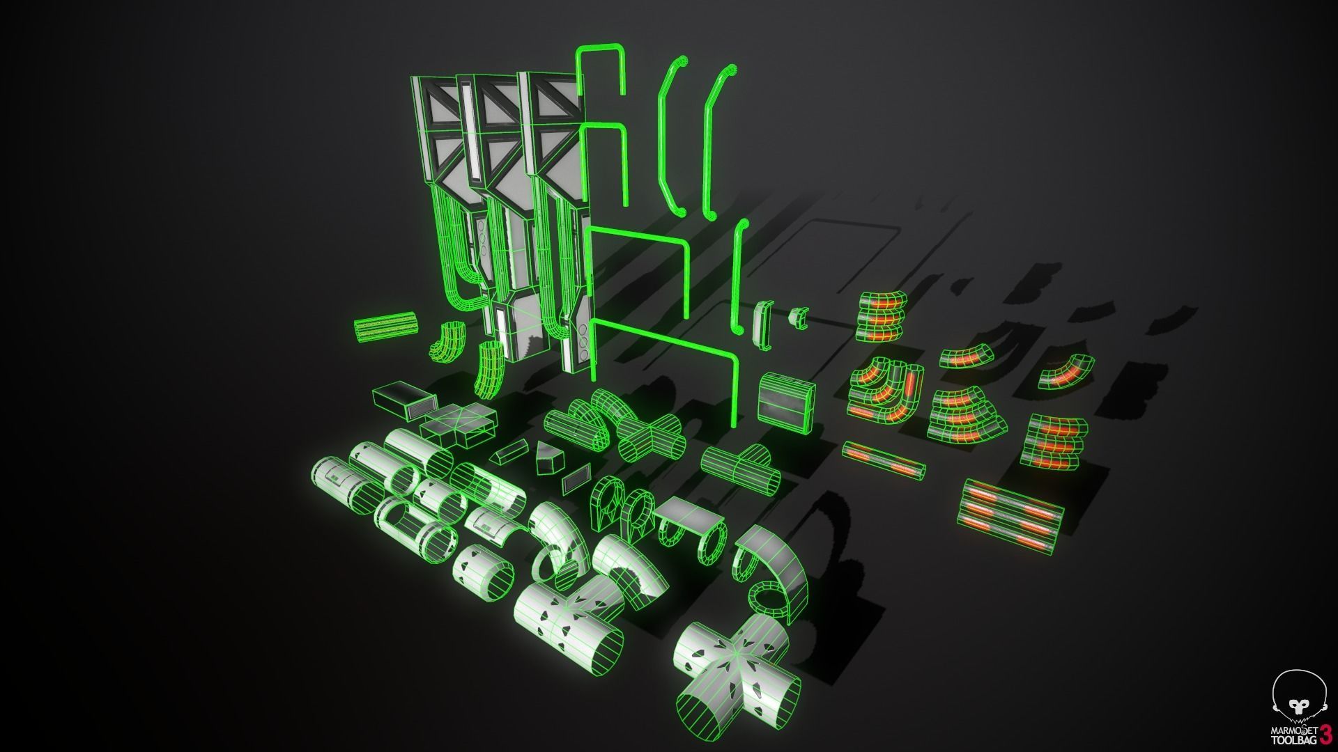Sci-Fi Modular Enviroment Kit Low-poly 3D model_27