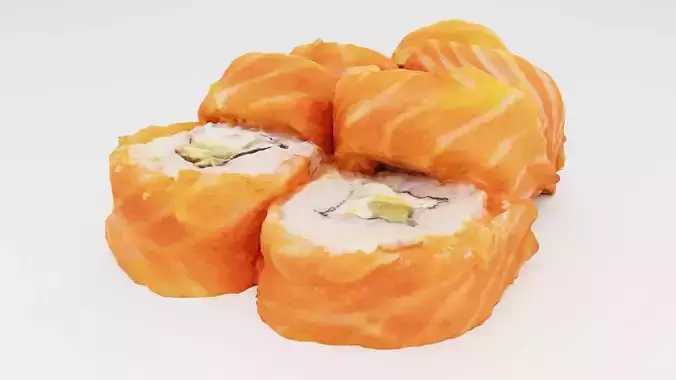 Sushi Rolls with fresh tuna and salmon Japanese cuisine seafood 3D model