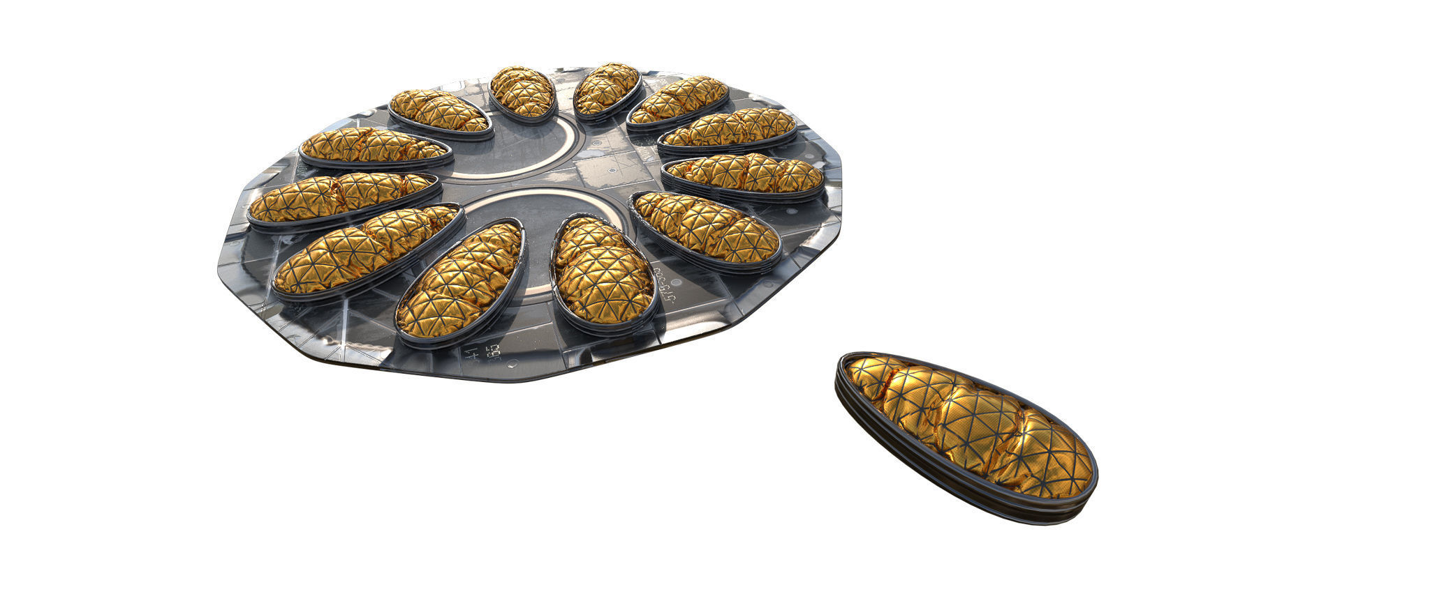 Sci-fi circular padding pillows surface panel Low-poly 3D model_1