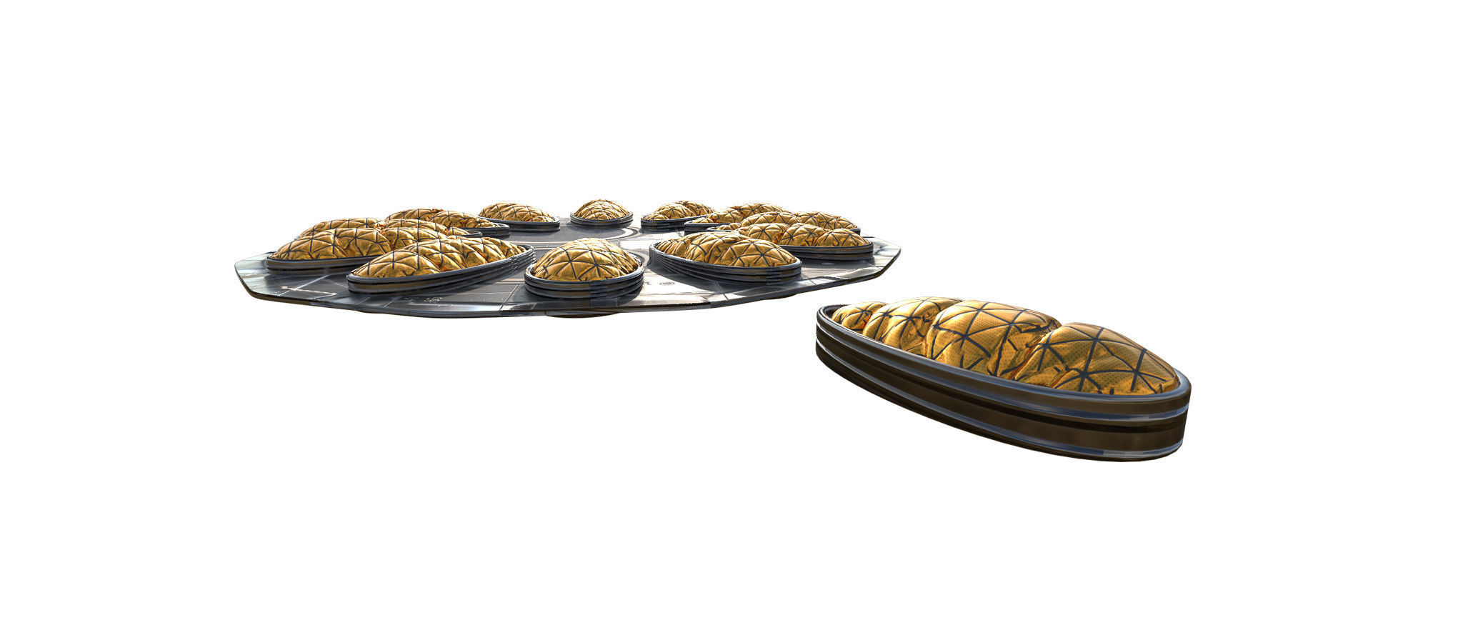 Sci-fi circular padding pillows surface panel Low-poly 3D model_10