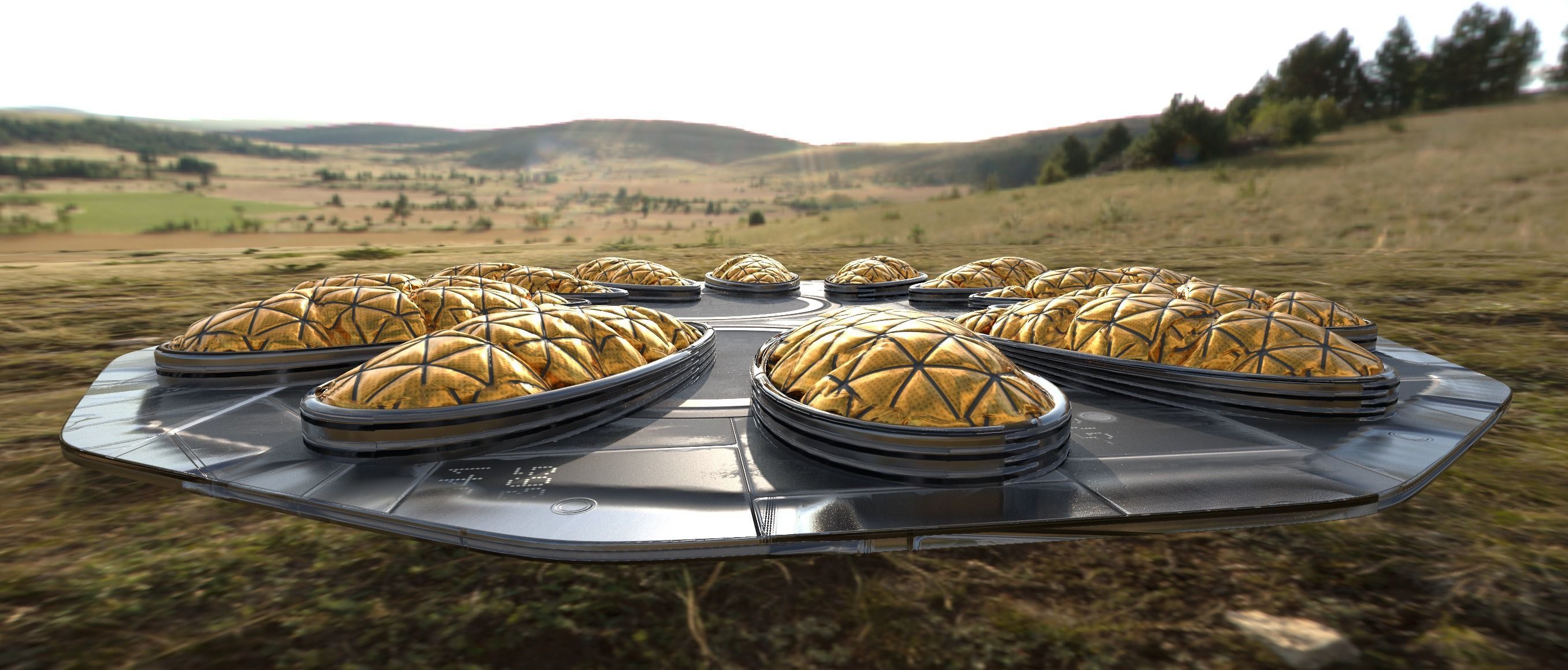 Sci-fi circular padding pillows surface panel Low-poly 3D model_14