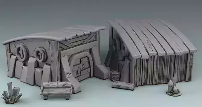 village set stone structure with writing