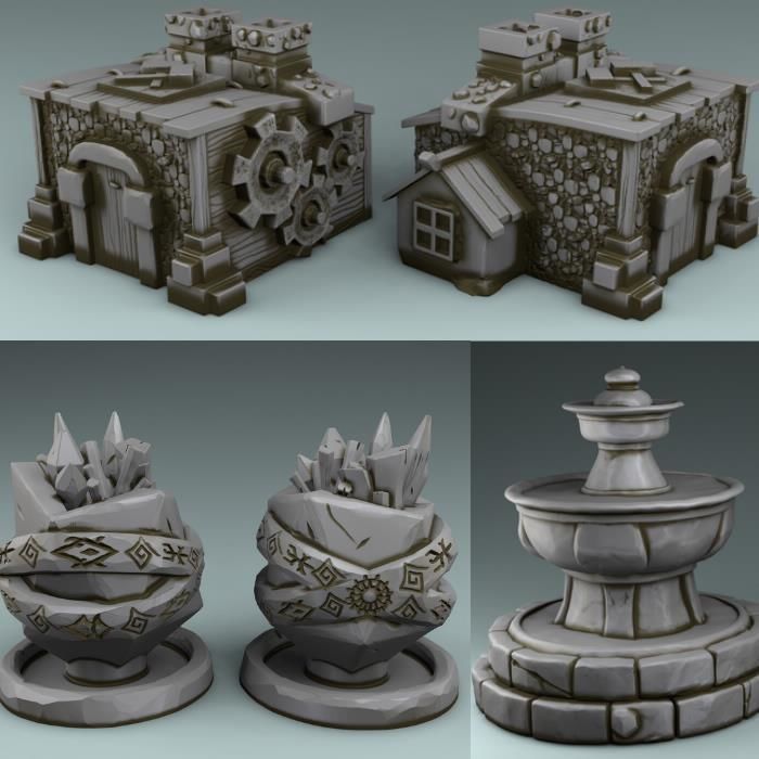 set street two stone urns on table 3D print model_1