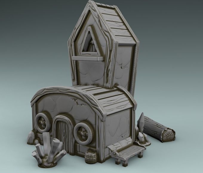 a set of houses and a gnome 3D print model_3