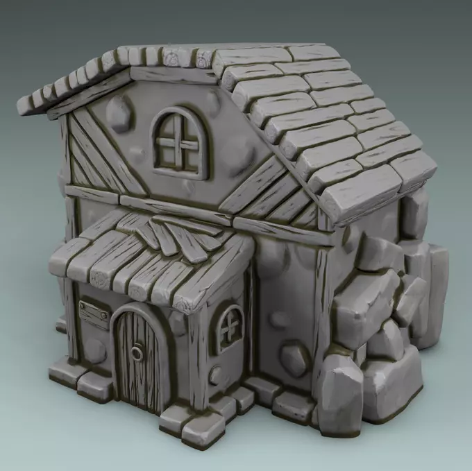 a set of houses and a gnome 3D print model_0