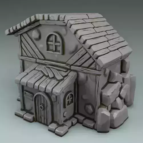 a set of houses and a gnome 3D print model