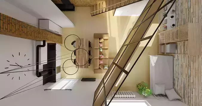 Interior scene of modern two-level apartment  for Blender Free 3D model