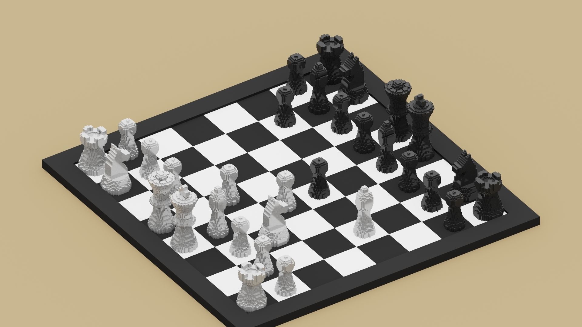 Voxel Chess Low-poly 3D model_1