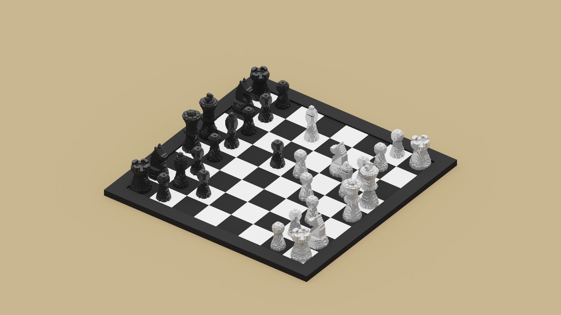 Voxel Chess Low-poly 3D model_4