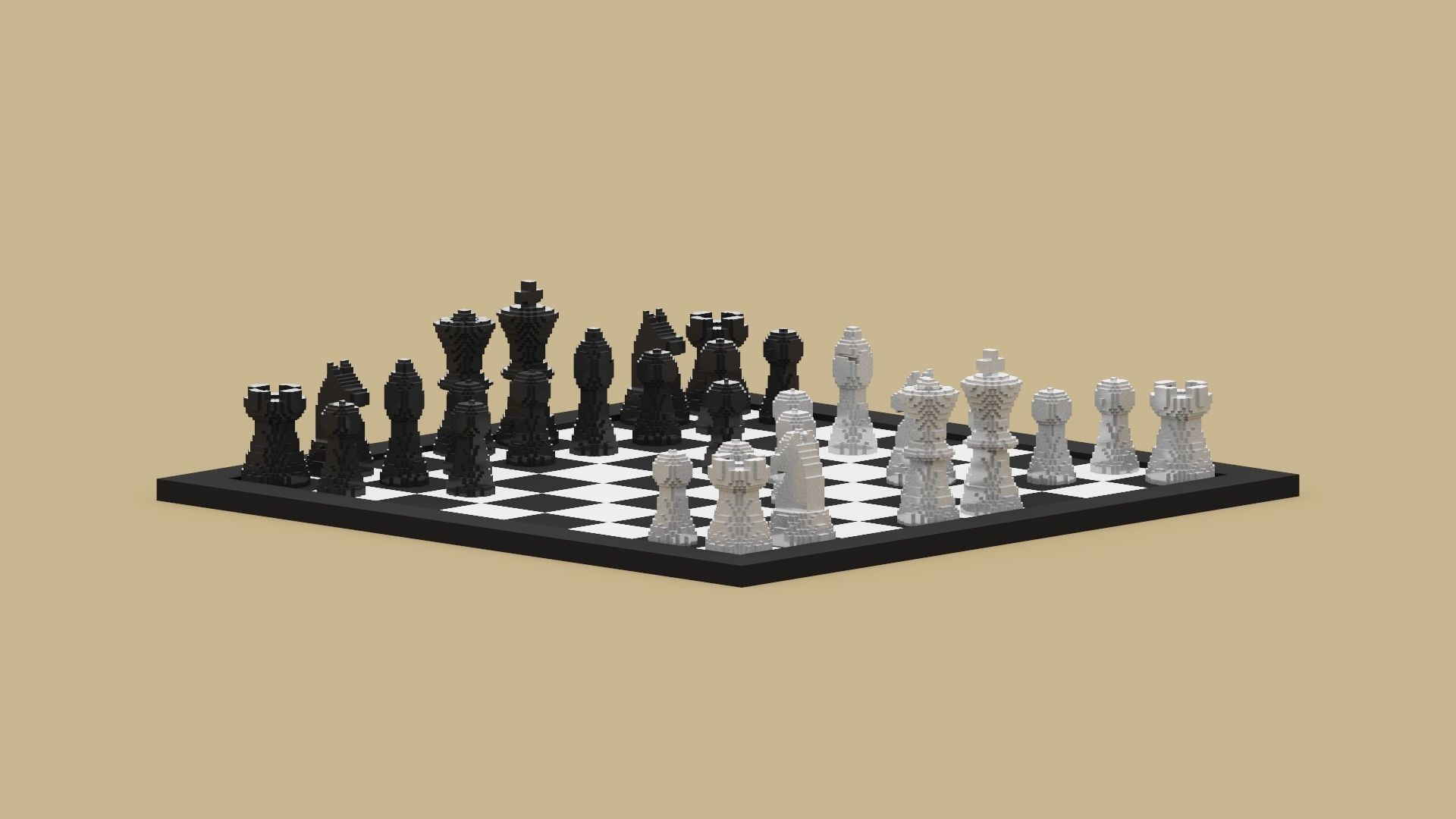 Voxel Chess Low-poly 3D model_6