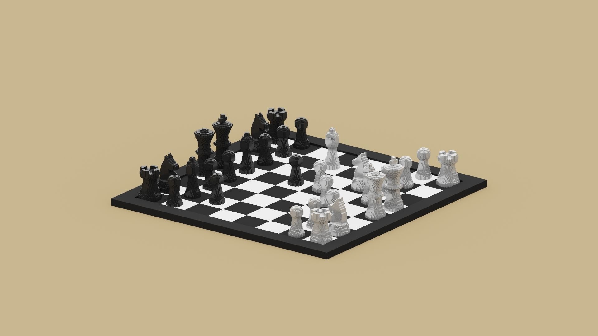 Voxel Chess Low-poly 3D model_3
