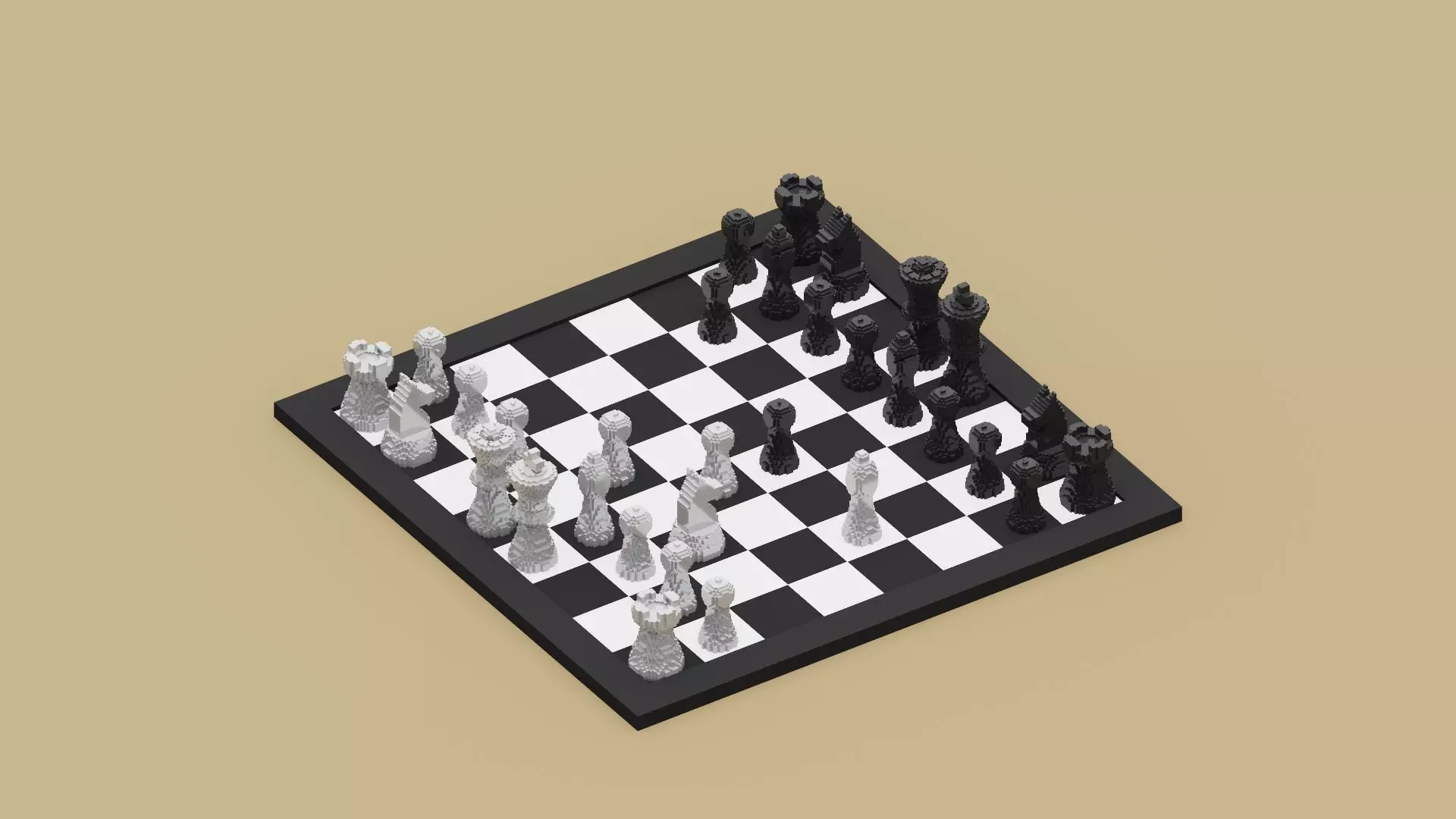 Voxel Chess Low-poly 3D model_0