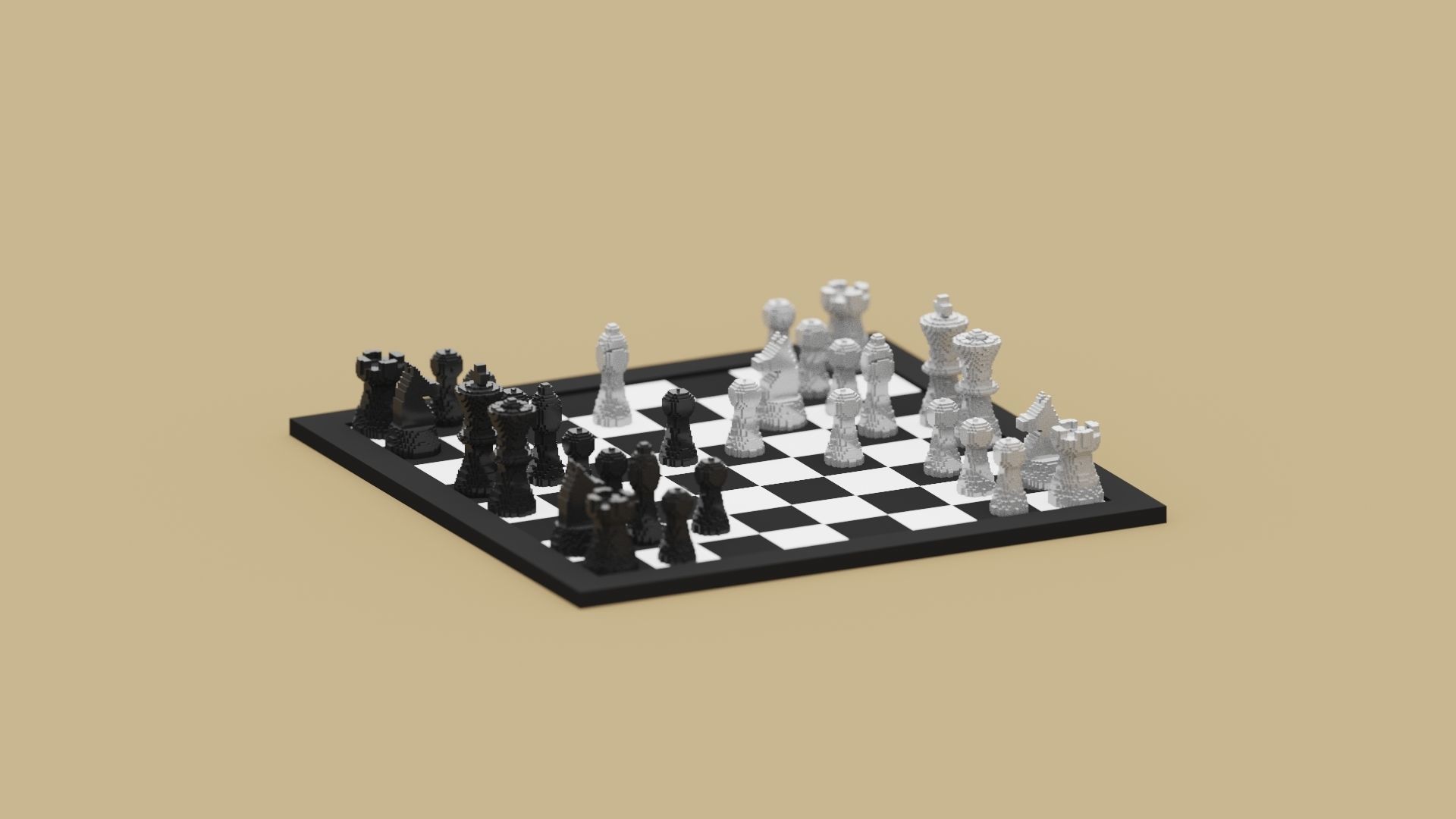 Voxel Chess Low-poly 3D model_2
