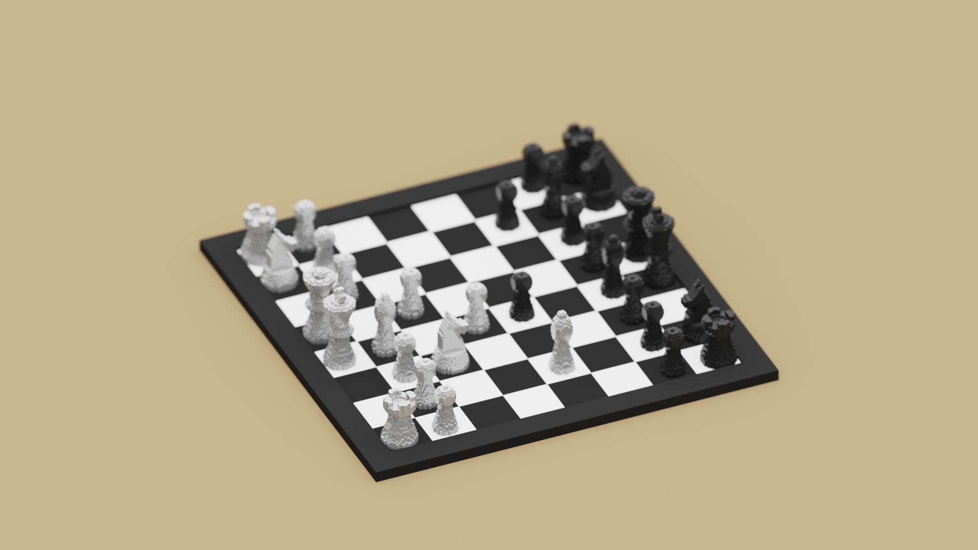Voxel Chess Low-poly 3D model_5