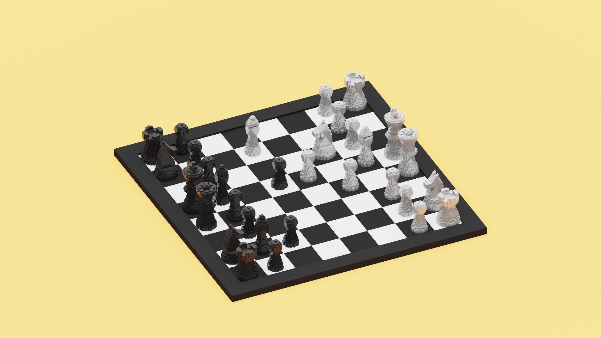 Voxel Chess Low-poly 3D model_10