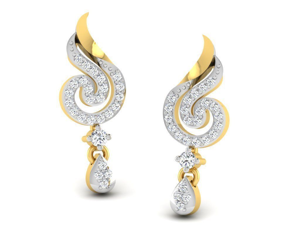 Earrings Collection pair of gold with diamonds 3D print model_34