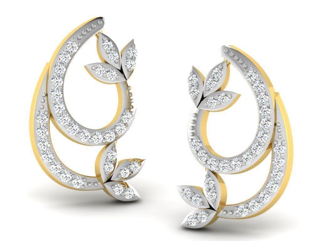 Earrings Collection pair of gold with diamonds 3D print model_36