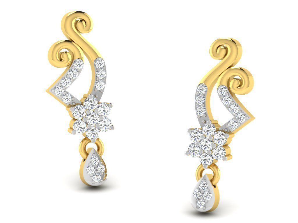 Earrings Collection pair of gold with diamonds 3D print model_24