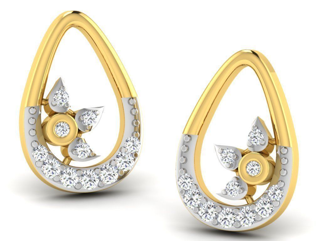 Earrings Collection pair of gold with diamonds 3D print model_86