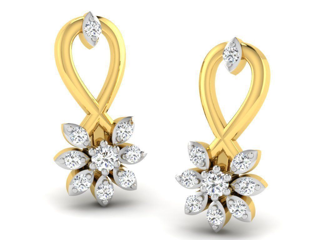 Earrings Collection pair of gold with diamonds 3D print model_70