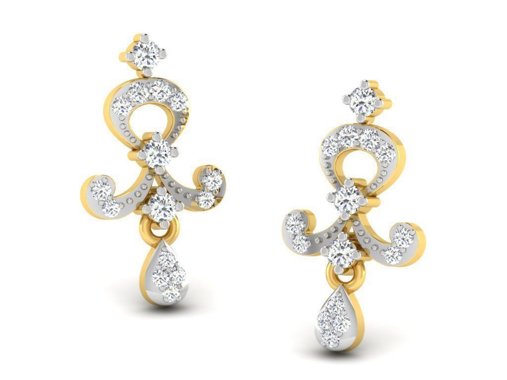Earrings Collection pair of gold with diamonds 3D print model_7
