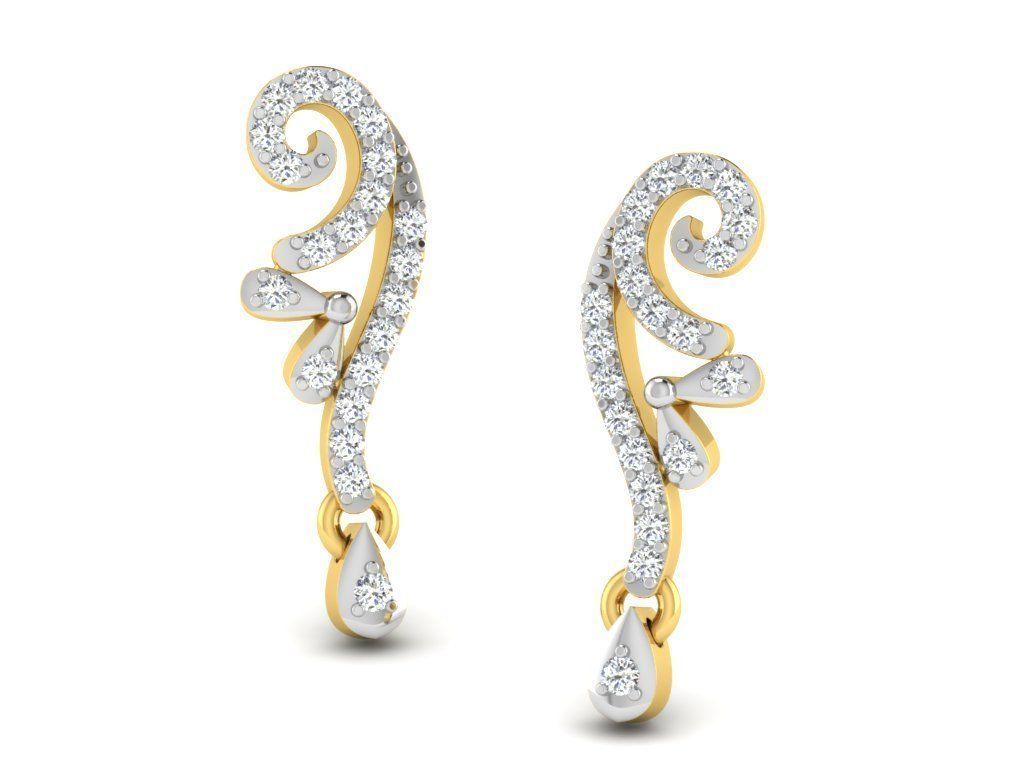 Earrings Collection pair of gold with diamonds 3D print model_2
