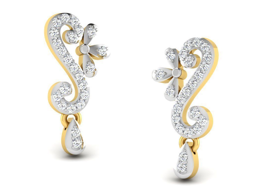 Earrings Collection pair of gold with diamonds 3D print model_28