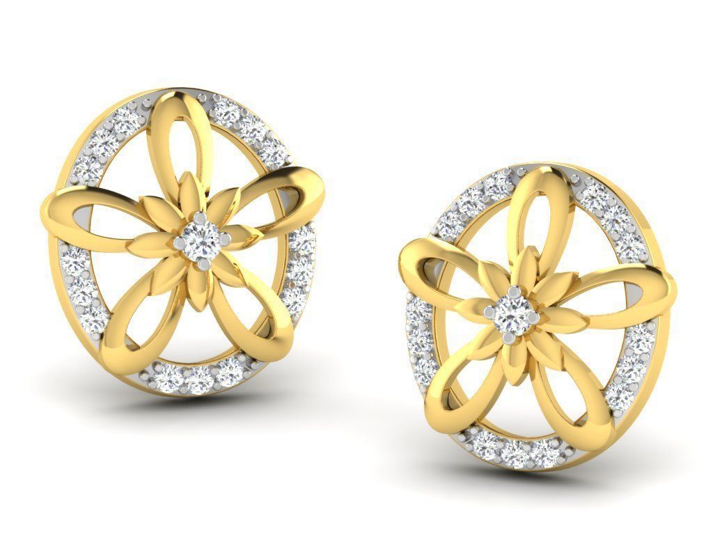 Earrings Collection pair of gold with diamonds 3D print model_49
