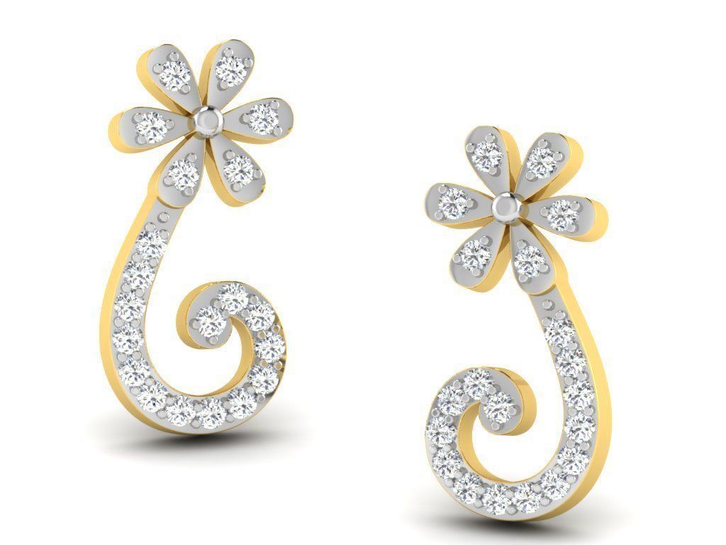 Earrings Collection pair of gold with diamonds 3D print model_32