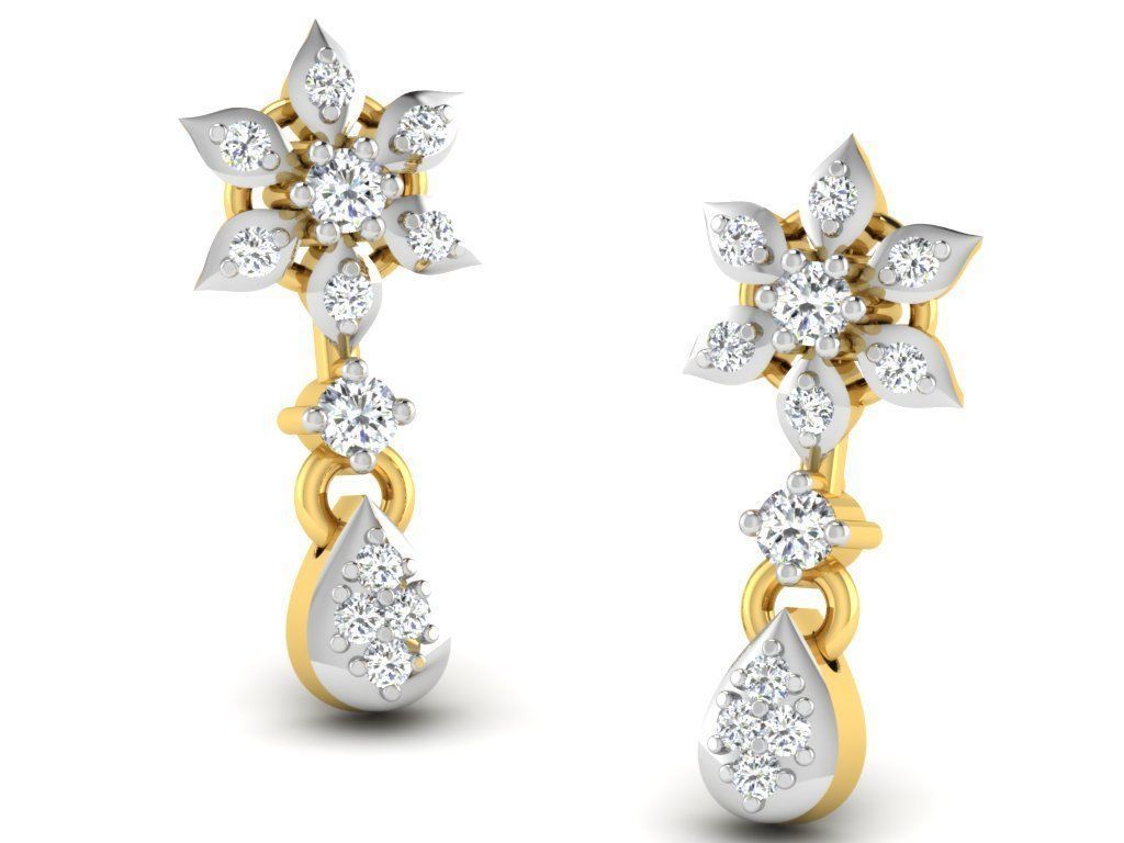 Earrings Collection pair of gold with diamonds 3D print model_19