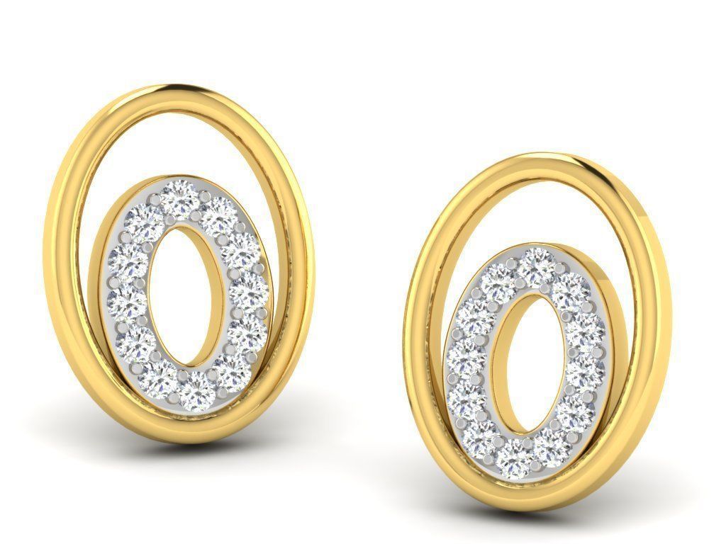 Earrings Collection pair of gold with diamonds 3D print model_60