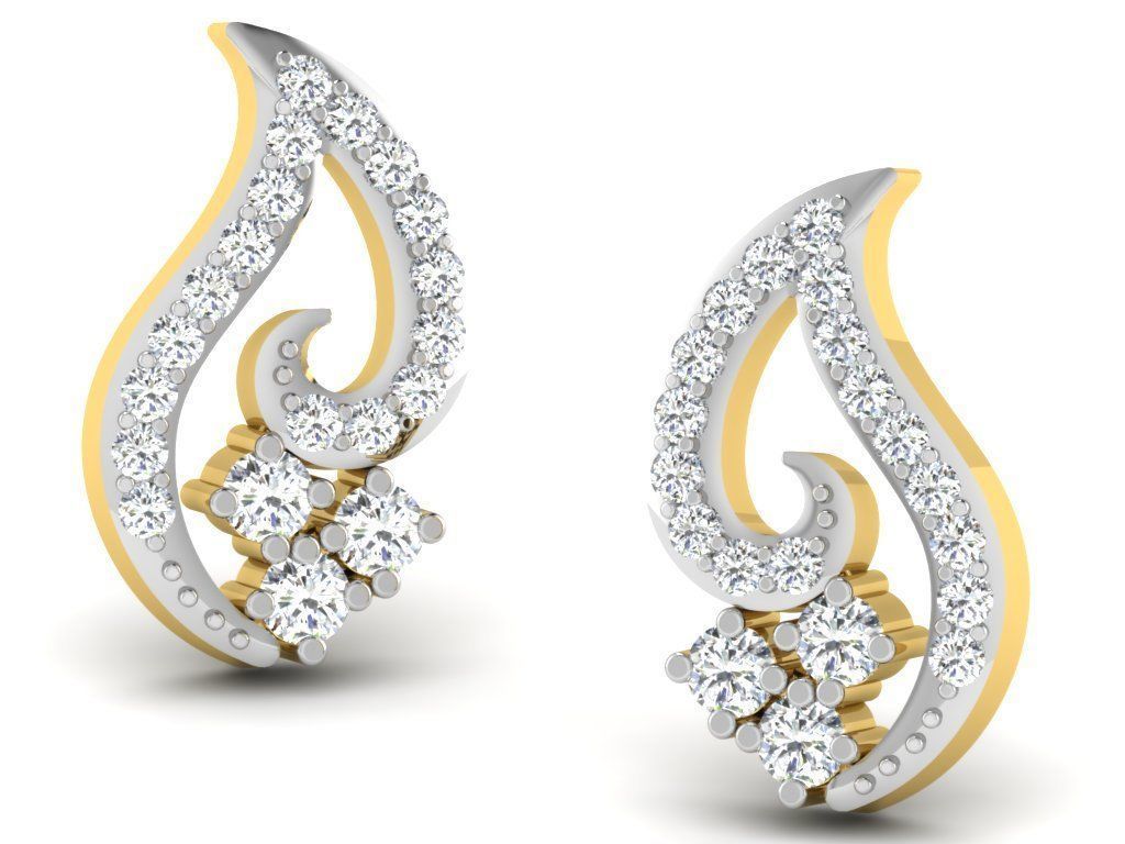 Earrings Collection pair of gold with diamonds 3D print model_48