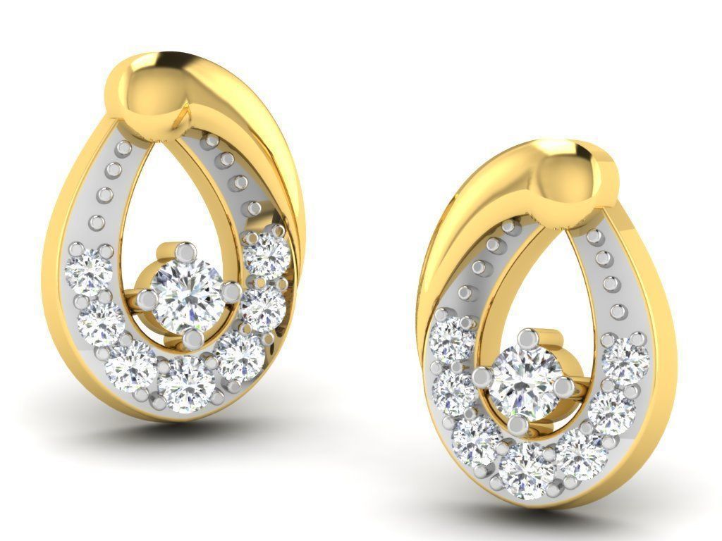Earrings Collection pair of gold with diamonds 3D print model_31
