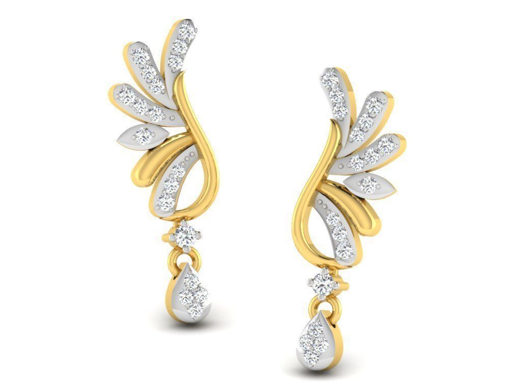 Earrings Collection pair of gold with diamonds 3D print model_33