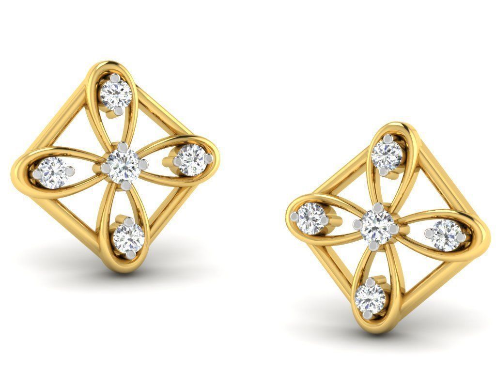 Earrings Collection pair of gold with diamonds 3D print model_55