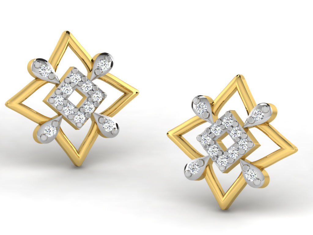 Earrings Collection pair of gold with diamonds 3D print model_77