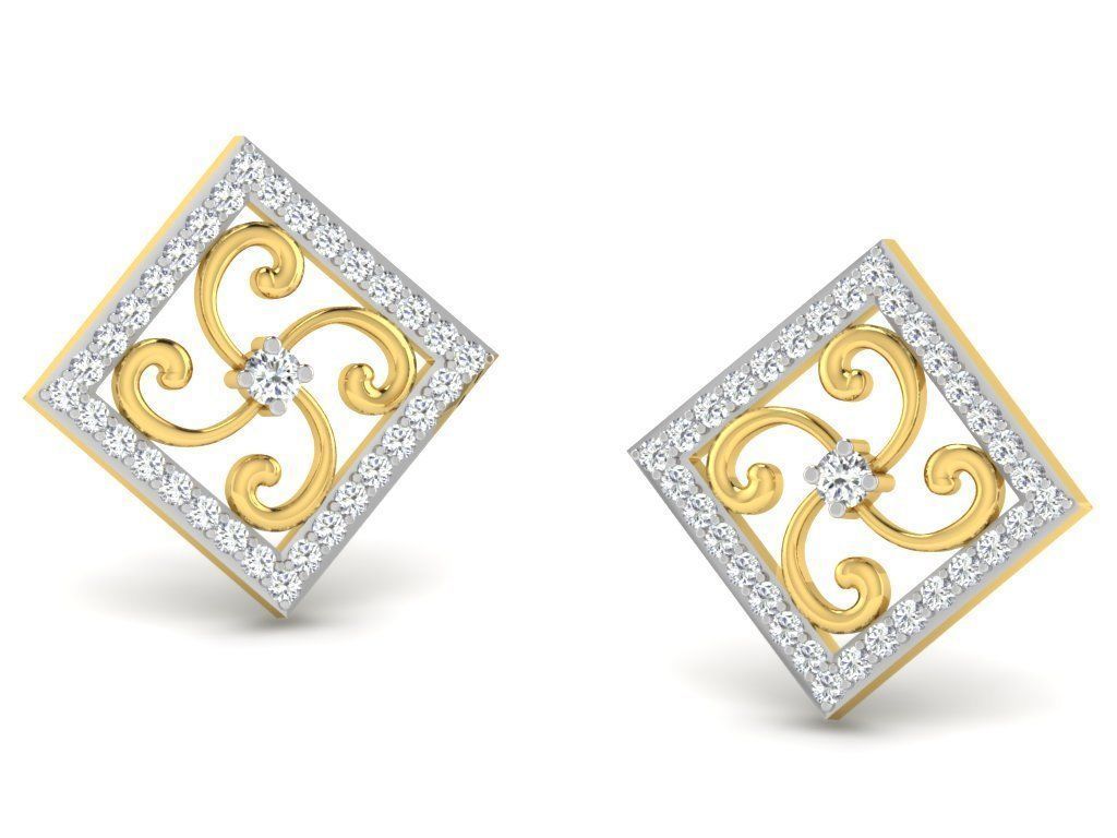 Earrings Collection pair of gold with diamonds 3D print model_96