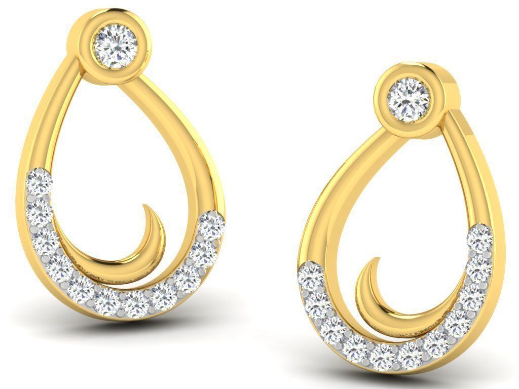 Earrings Collection pair of gold with diamonds 3D print model_57