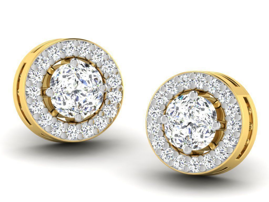 Earrings Collection pair of gold with diamonds 3D print model_14