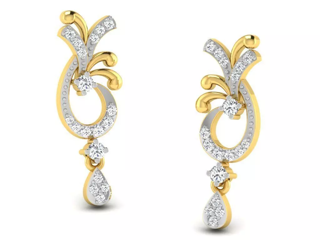 Earrings Collection pair of gold with diamonds 3D print model_0