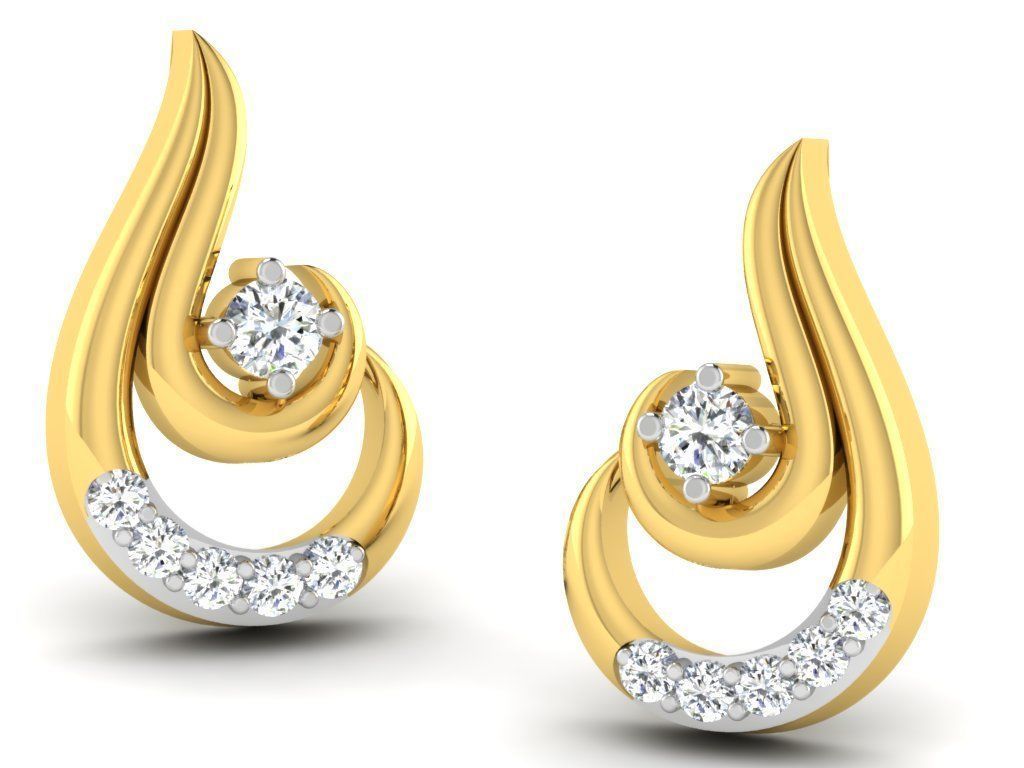 Earrings Collection pair of gold with diamonds 3D print model_50