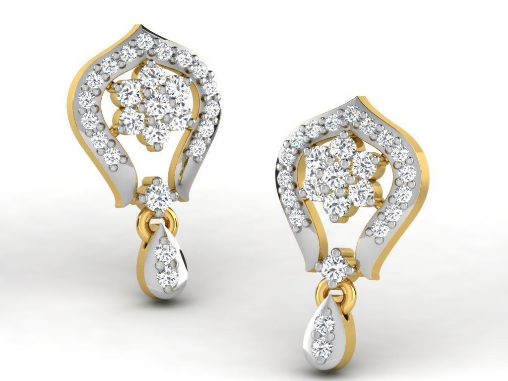 Earrings Collection pair of gold with diamonds 3D print model_25