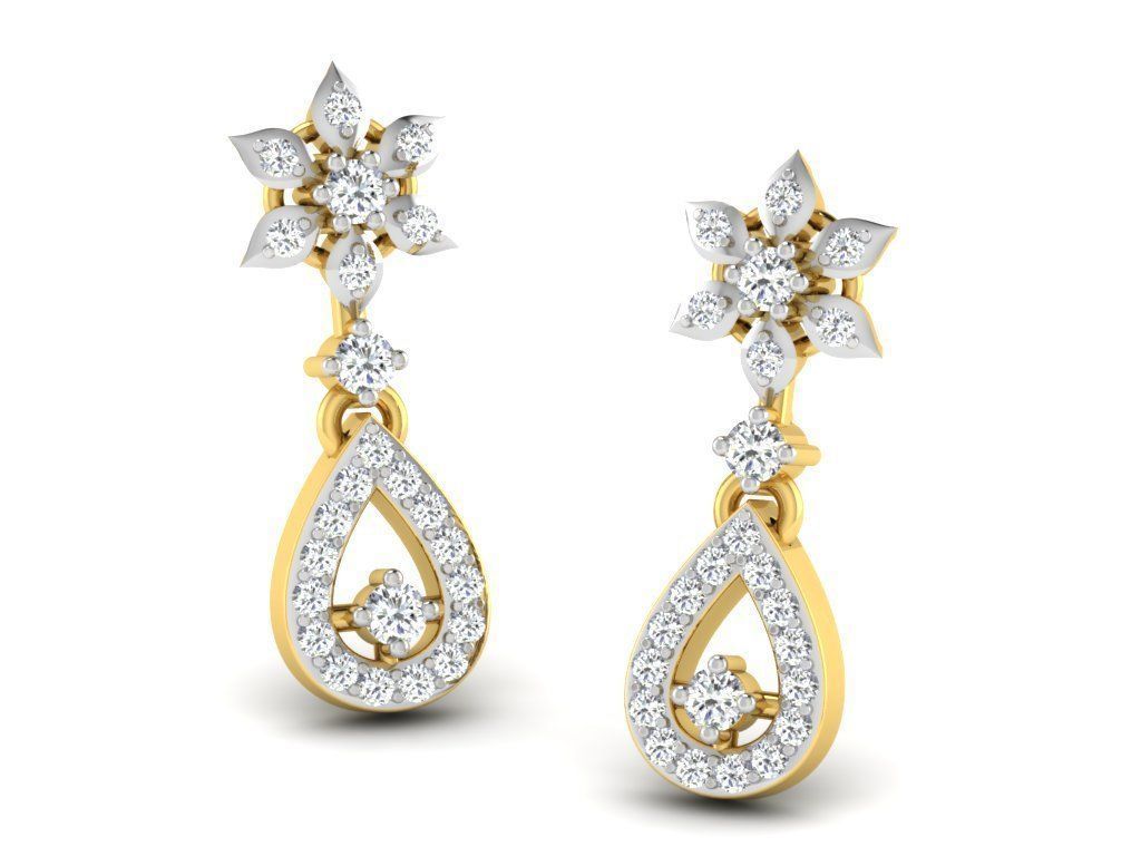 Earrings Collection pair of gold with diamonds 3D print model_27