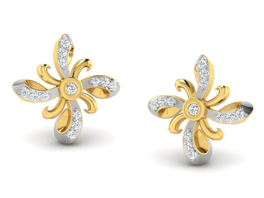 Earrings Collection pair of gold with diamonds 3D print model_43