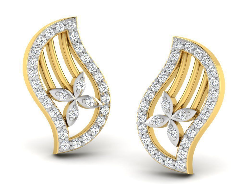 Earrings Collection pair of gold with diamonds 3D print model_45